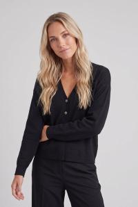 - Jensen Langærmet Cardigan - Sort - Strukturstrik