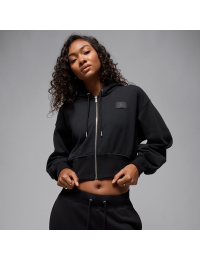Kort Jordan Flight Fleece-hættetrøje med satinforing til kvinder - sort